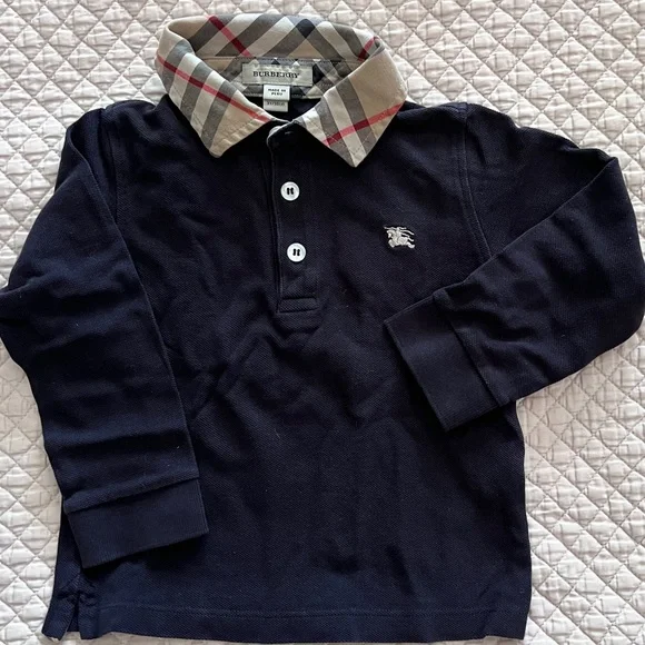 Burberry Long Sleeve Polo w/ Nova Check Collar (2T)